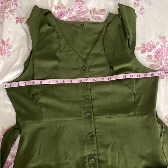 Olive Green Tie waist Dress - Picture 11 of 12